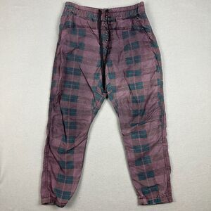 Anthropologie Women's Medium Jacquie Button Fly Jogger Pants Plum Purple Plaid